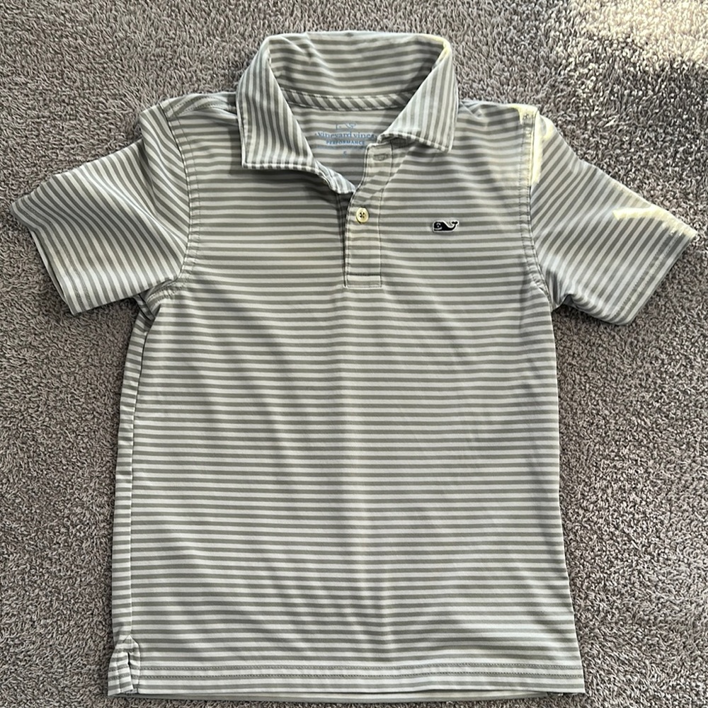 Vineyard Vines Gray Striped Polo Shirt Classic Casual Style